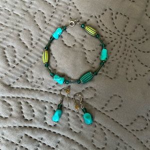 Marcia Fossey- historical glass beads - turquoise bracelet & earring set